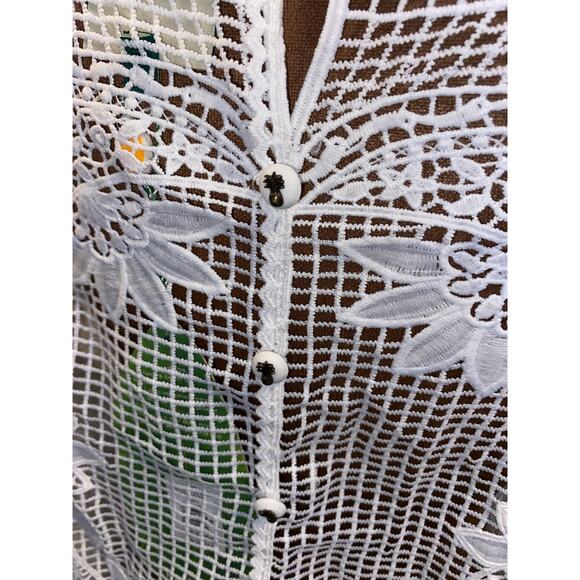Farm Rio White Guipure Lace Blouse NWT $240 Stunning Boho Chic Top M Embroidered - Picture 7 of 11